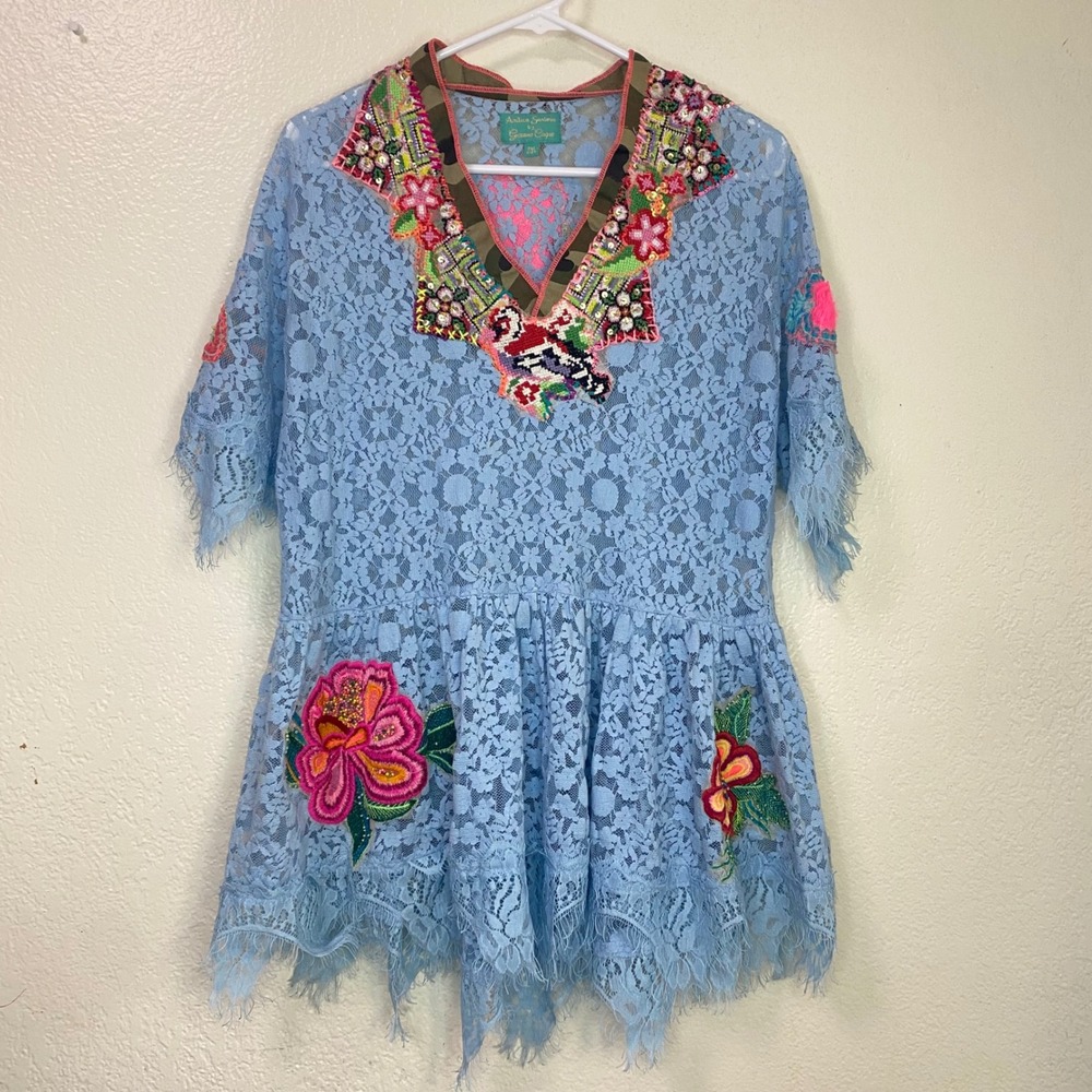 Antica Sartoria Giacomo‎ Cinque Lace Embroidered Sequin Tunic Coverup Dress OS